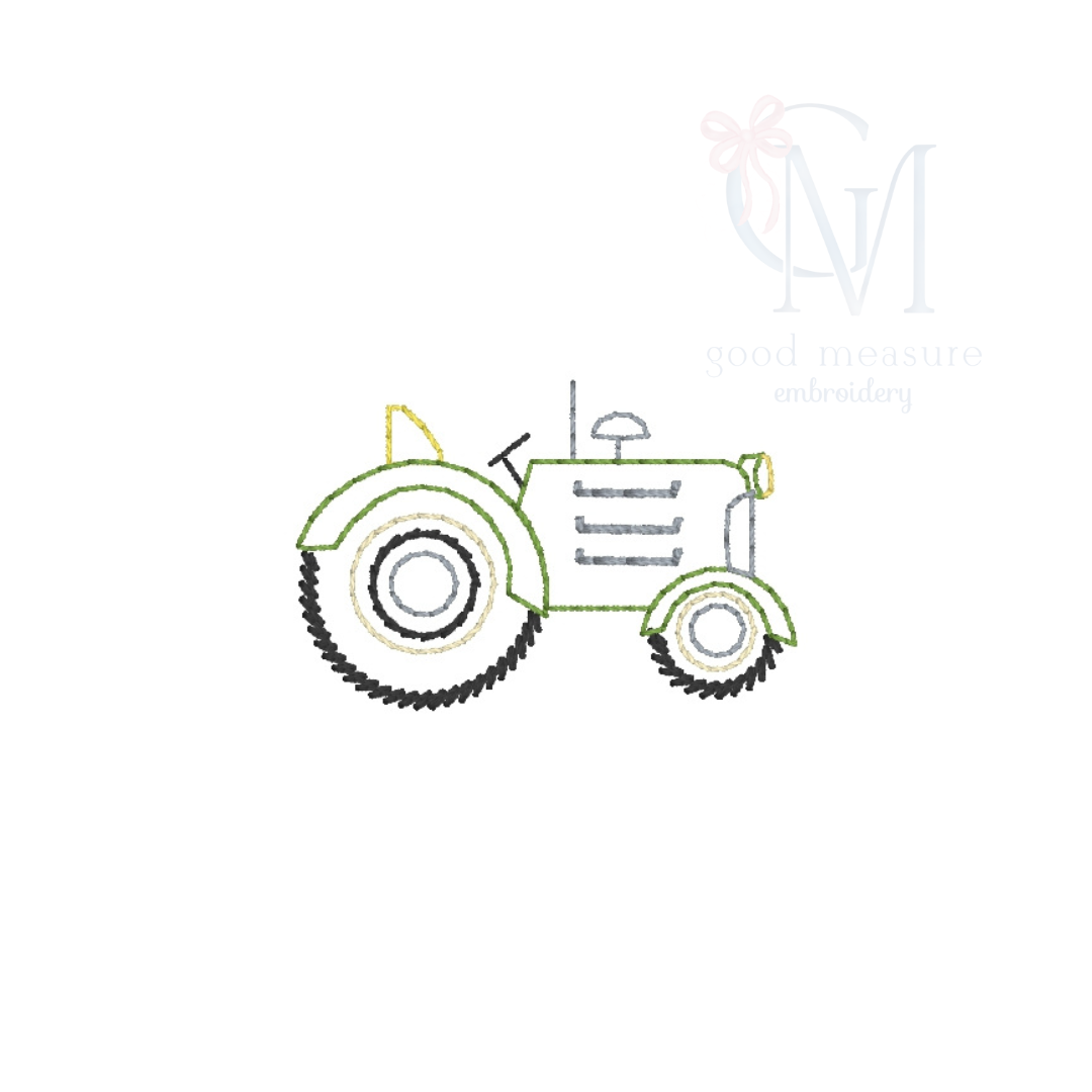 Mini Vintage Stitch Tractor Embroidery Design – Good Measure Embroidery