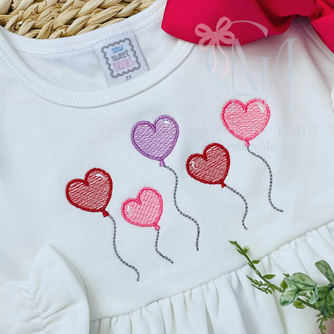 Heart Balloons Embroidery Design