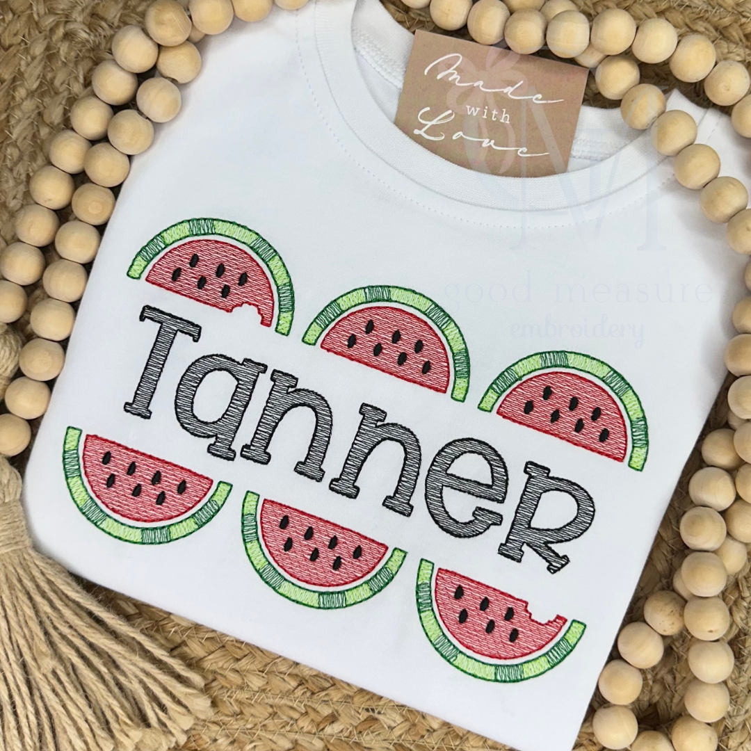Watermelon Name Frame Sketch Embroidery Design