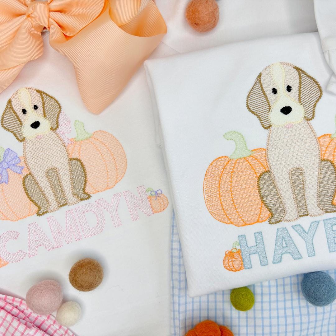 Sketch Pup with Pumpkins Embroidery Design