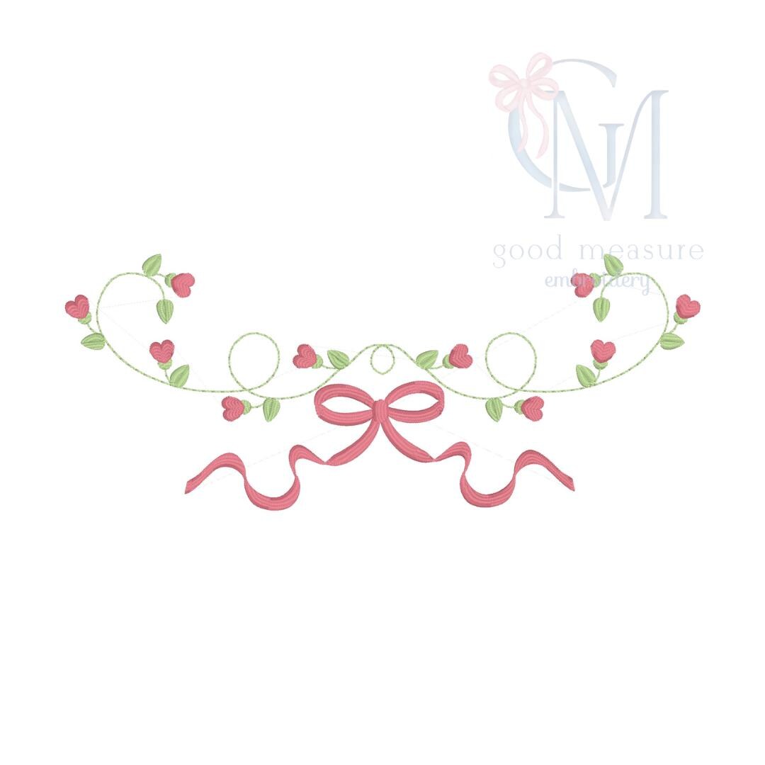 Heart Rosebud Floral Vine Embroidery Design – Good Measure Embroidery, image size:1080x1080
