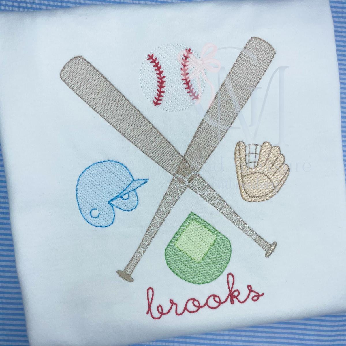 Crossed Baseball Bats and Baseball Gear Embroidery Design