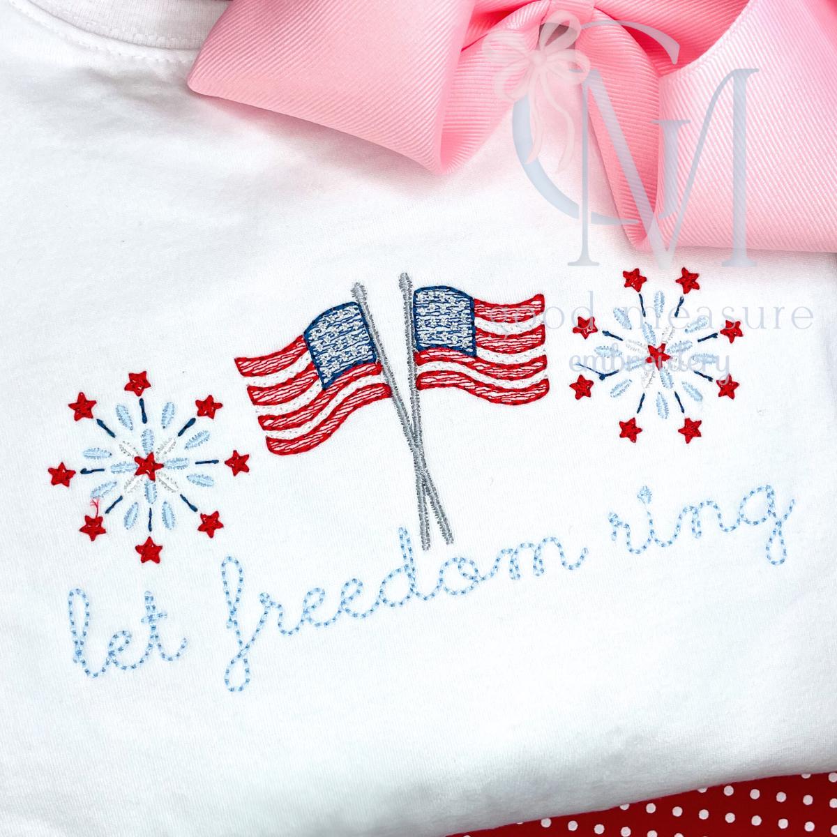 Crossed Flags and Fireworks Embroidery Design