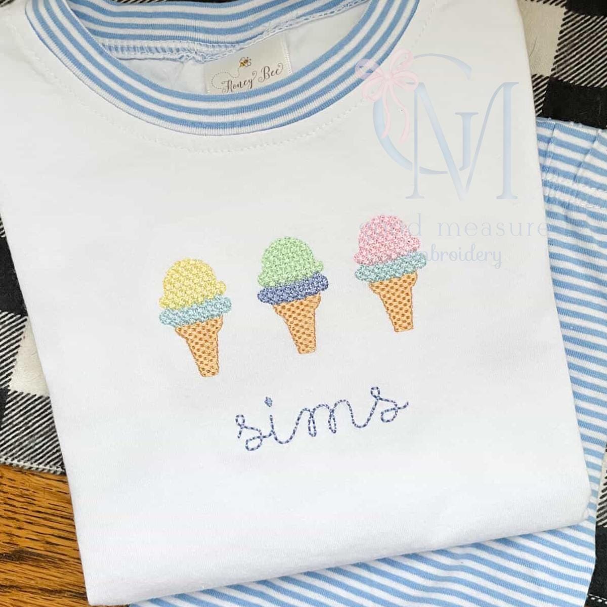 French Knot Ice Cream Trio Embroidery Design