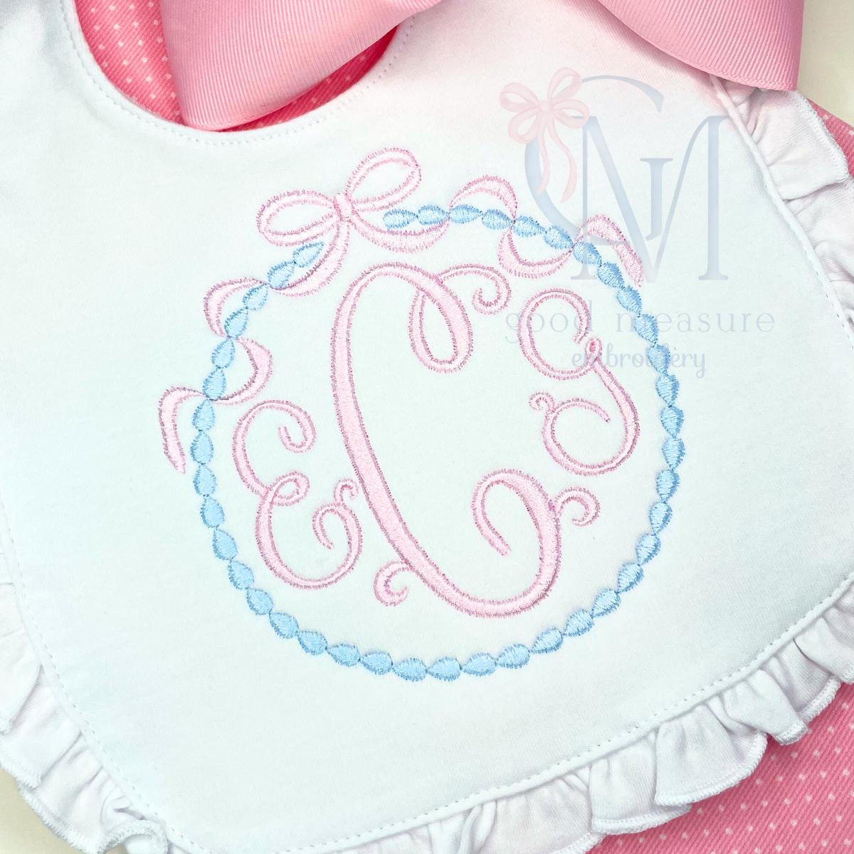 Heirloom Bow Teardrop Monogram Frame Embroidery Design