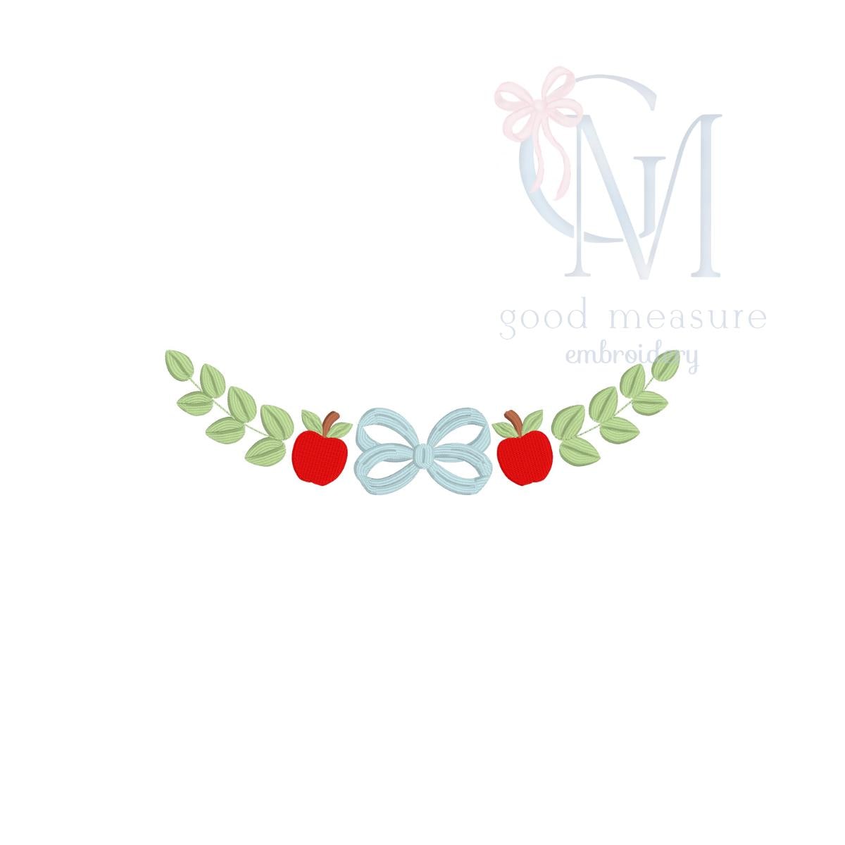 Bow and Apple Name Frame Embroidery Design