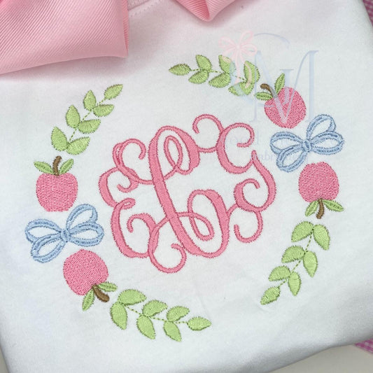 Apples and Bows Monogram Frame Embroidery Design