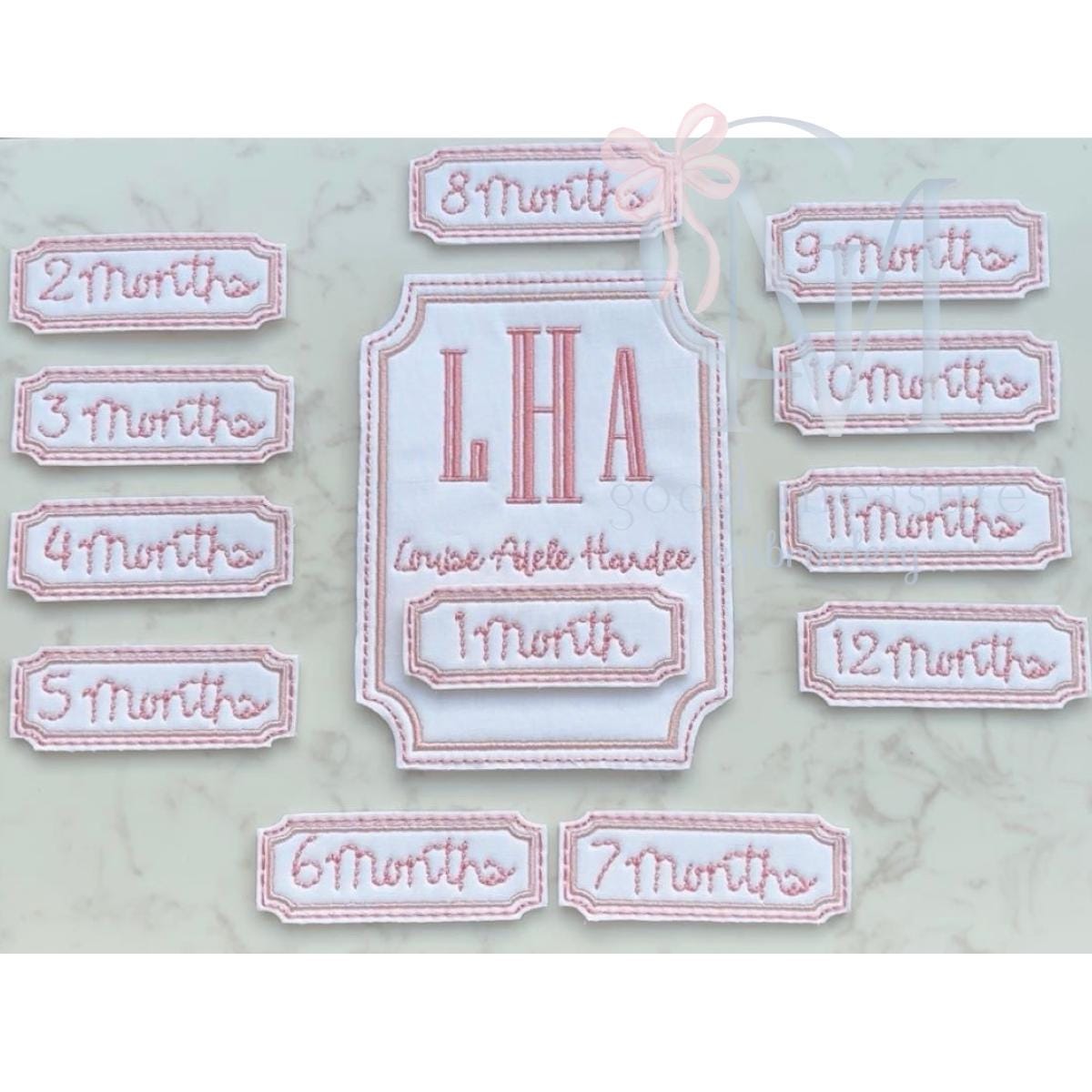 In the Hoop Month Labels for Baby Announcement Card Embroidery Design