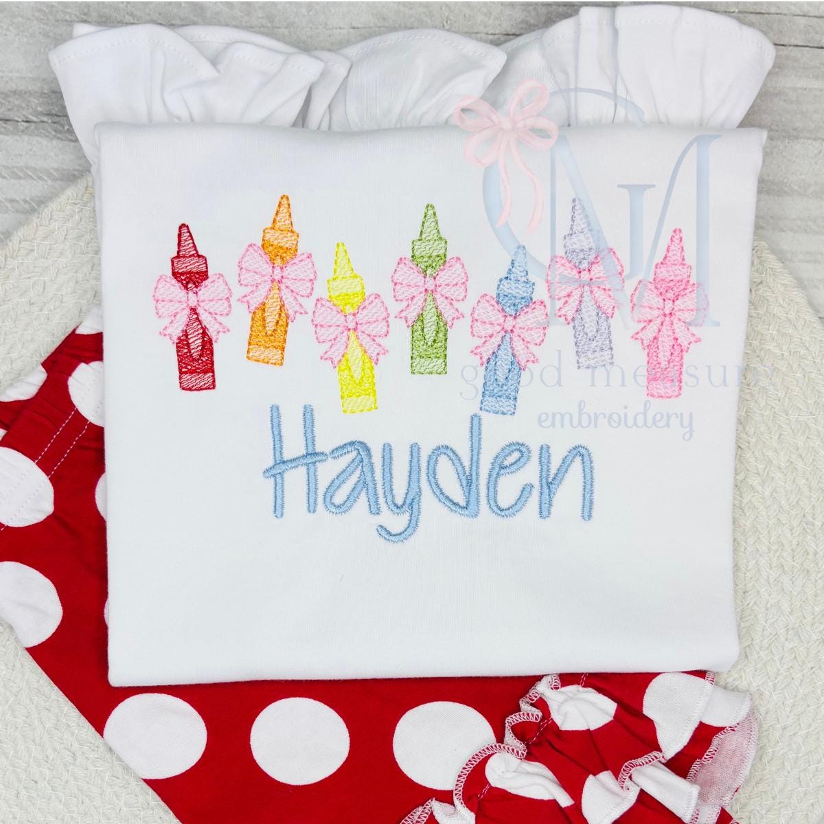 Crayons Sketch with Bows Embroidery Design