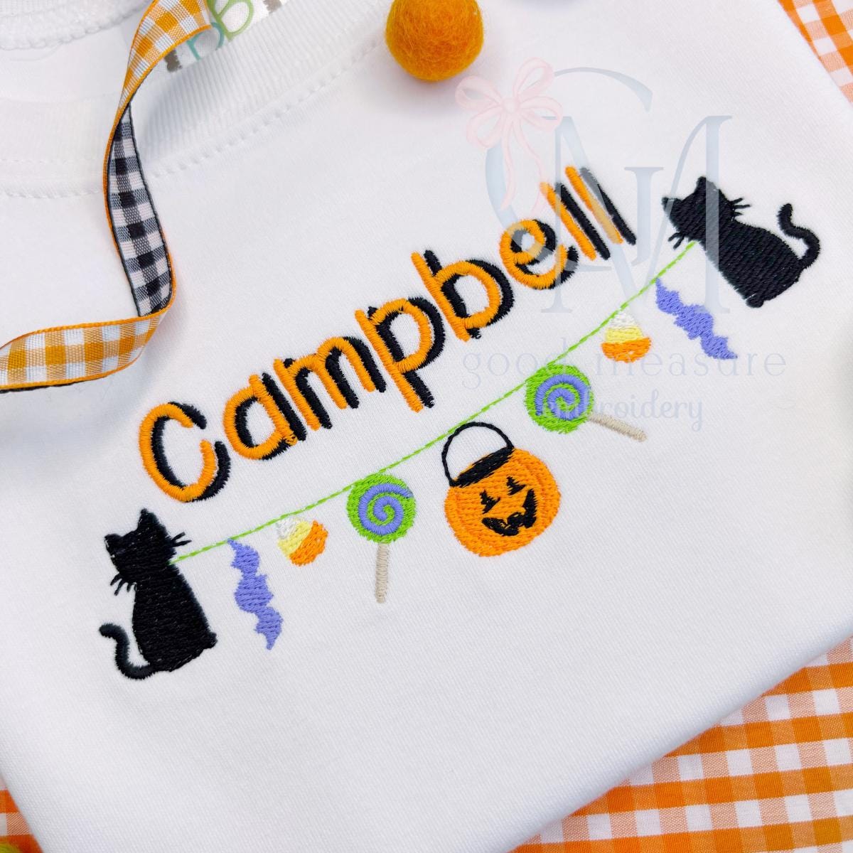 Cat Halloween Treats Bunting Embroidery Design