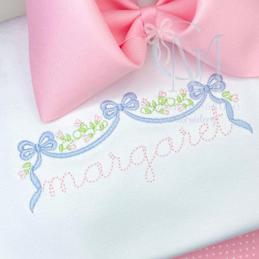 Heirloom bow floral swag Machine Embroidery Design