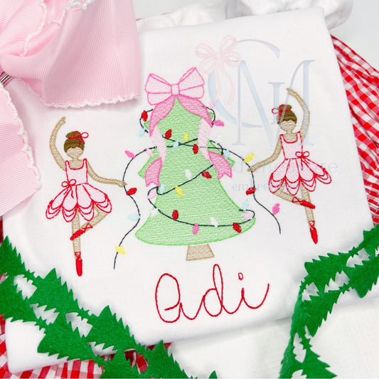 Sugar Plum Fairy and Christmas Tree Sketch Embroidery Design