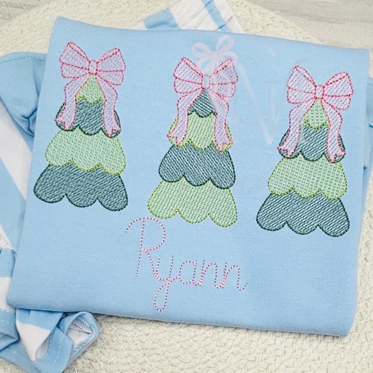 Sketch Christmas Trees and Bows Embroidery Design