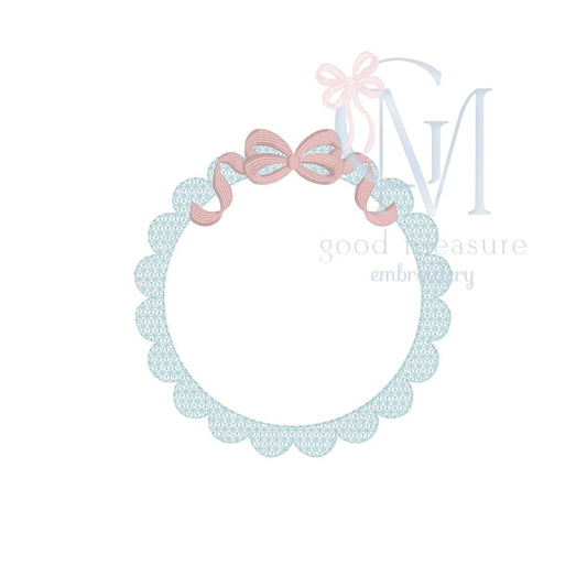 Scallop Circle Frame with Bow Fancy Fill Embroidery Design