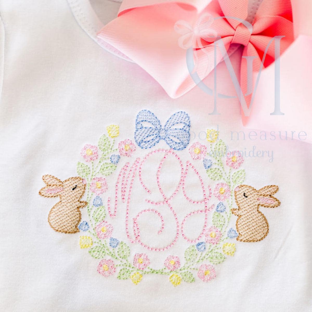 Sketch Bunny Floral Frame Easter Embroidery Design