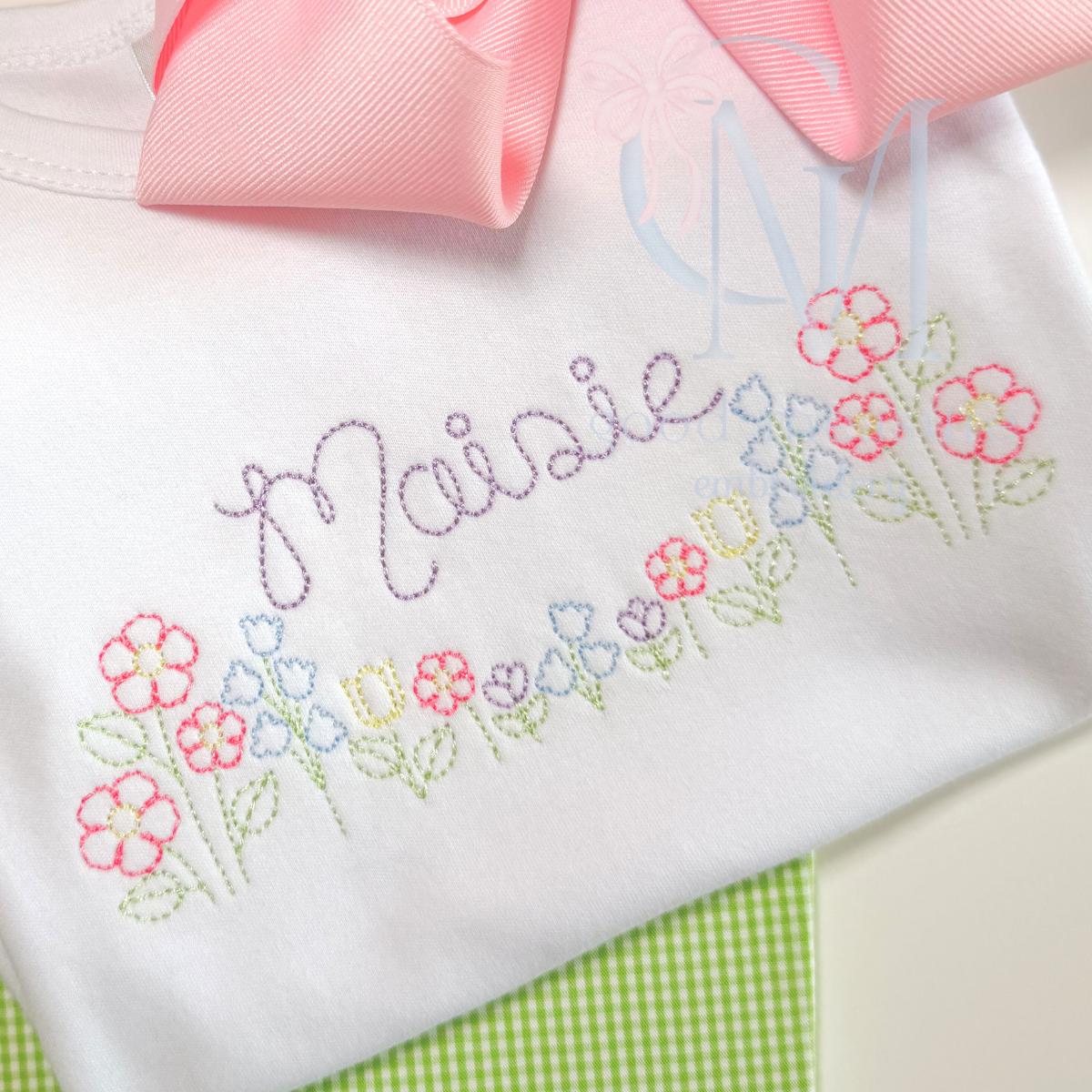 Spring Wildflowers Vintage Stitch Embroidery Design