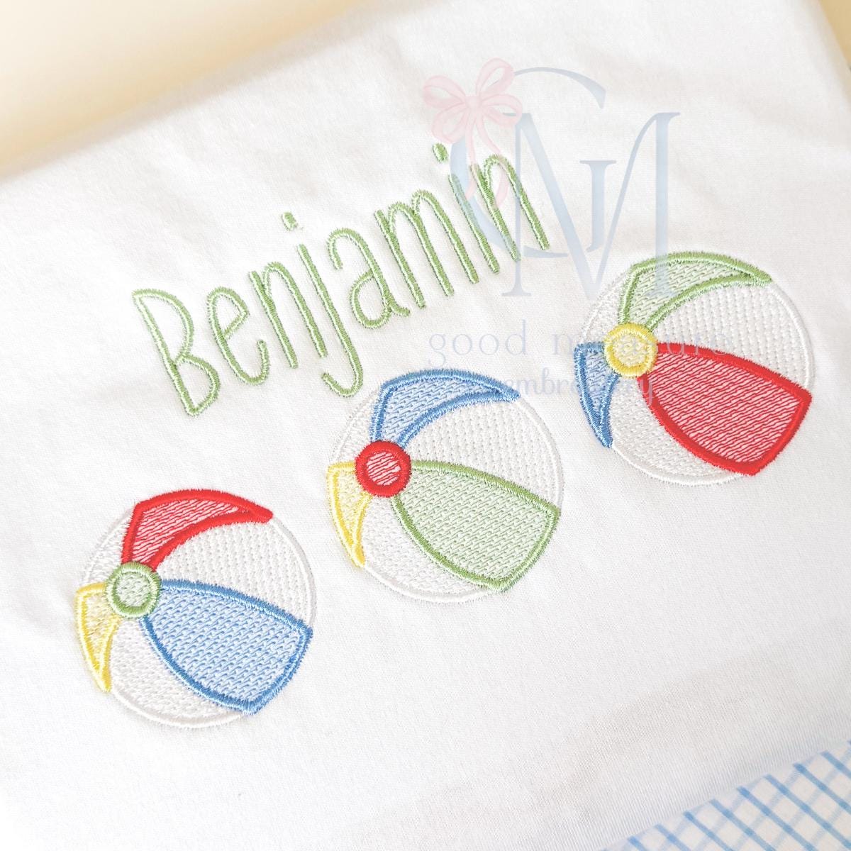 Beach Ball Trio Sketch with Satin Border Embroidery Design