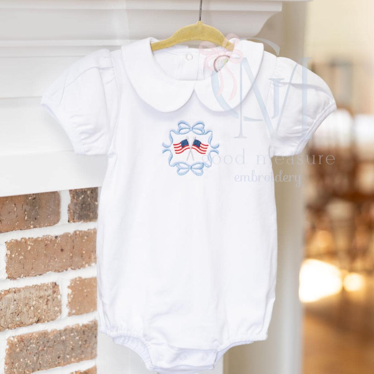 Bow Frame with Flags Patriotic Embroidery Design