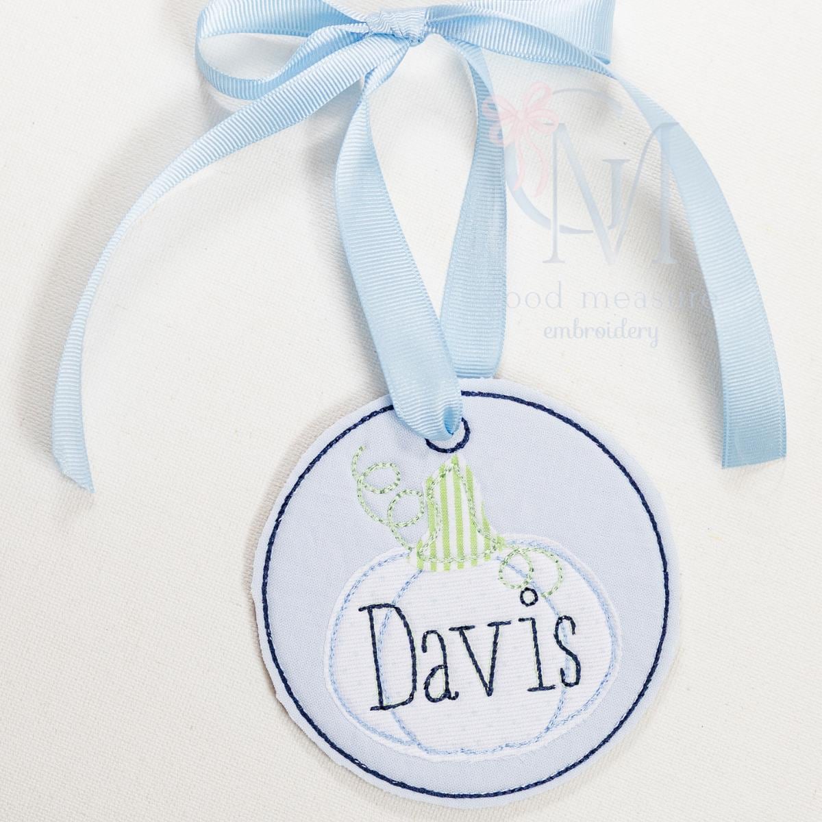 In the Hoop Bean Circle Pumpkin Bag Tag Embroidery Design