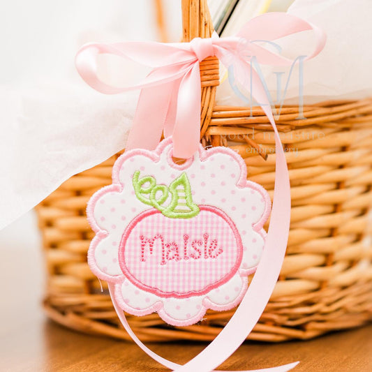 In the Hoop Satin Scallop Pumpkin Tag Embroidery Design