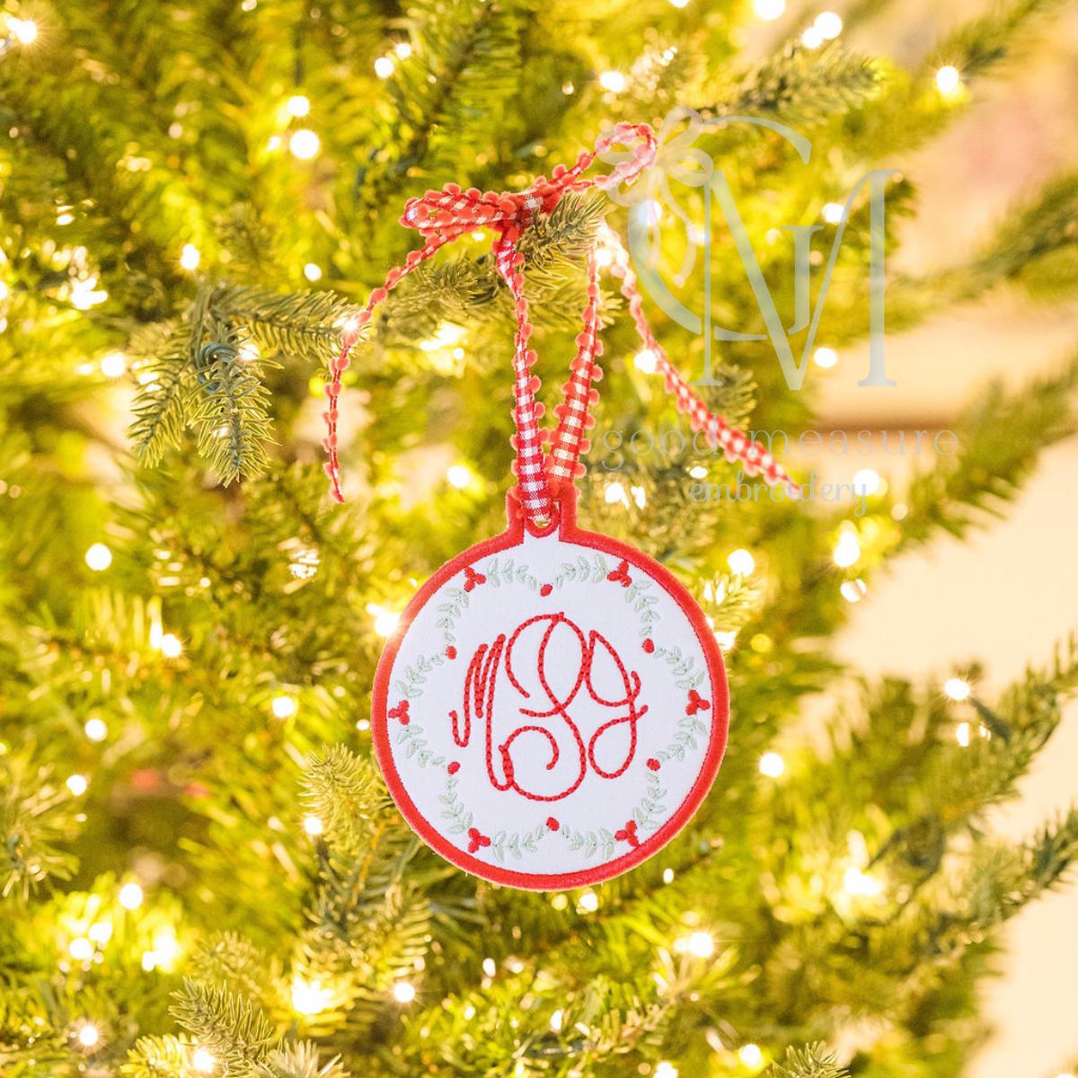 In the Hoop Satin Circle Ornament Tag with Tab Embroidery Design
