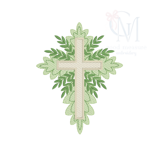 Cross and Palm Branches Embroidery Design