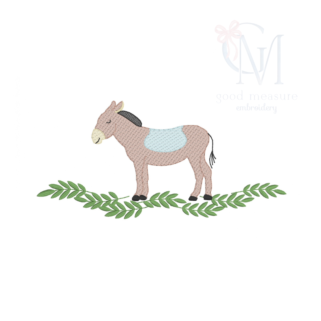 Donkey and Palm Branches Embroidery Design