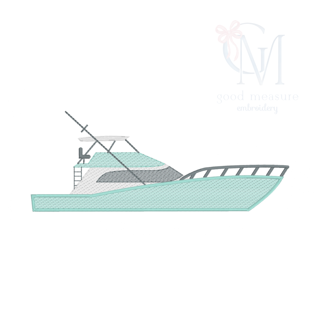 Sport Fishing Boat Embroidery Design