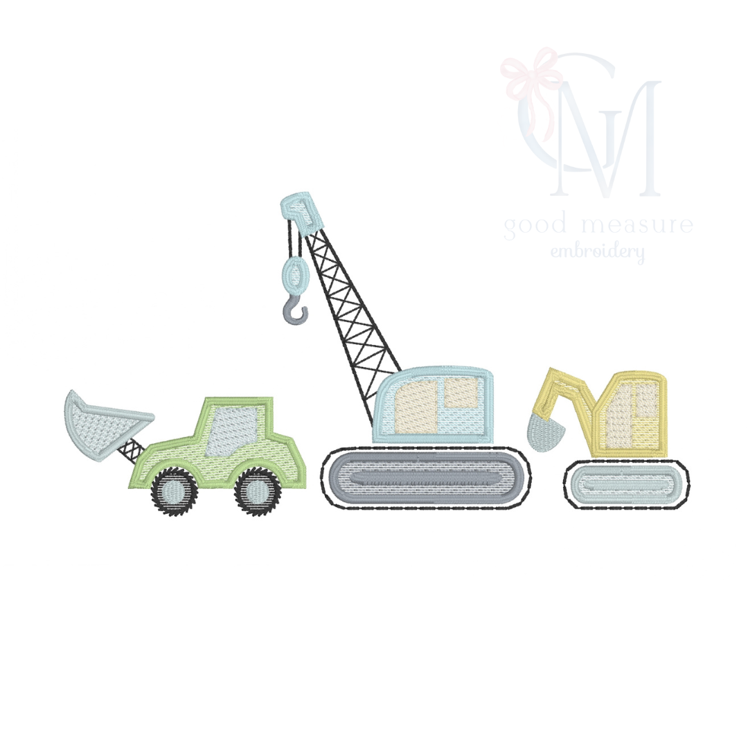 Construction Crew Trio Embroidery Design