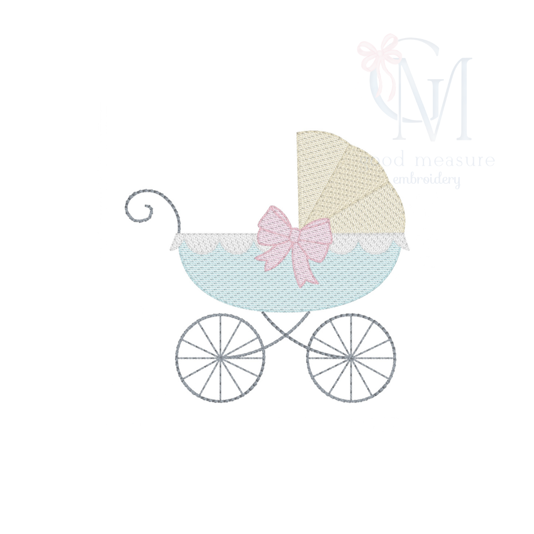 Baby Carriage with Bow Sketch Embroidery Design