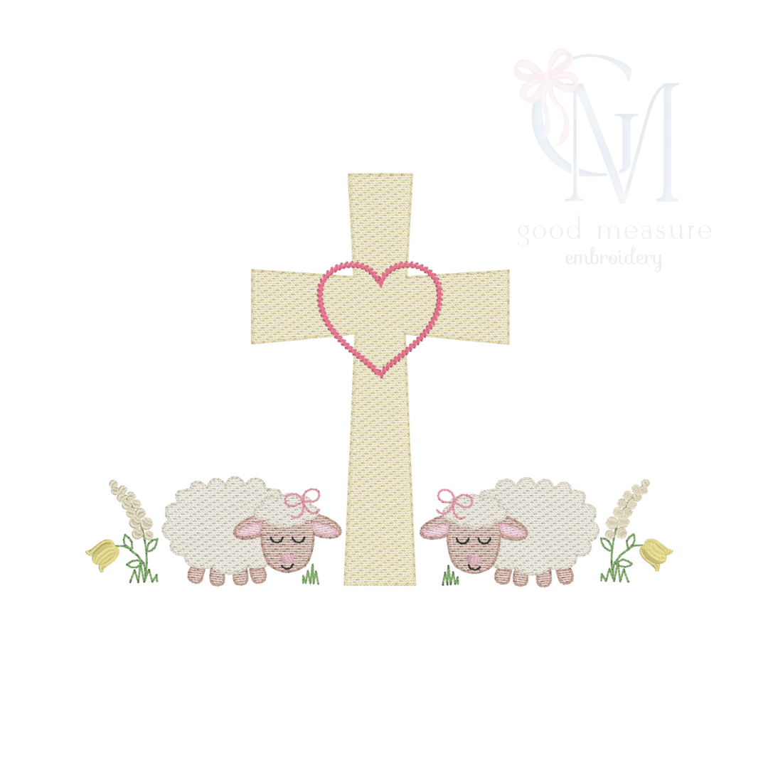 Girl Cross and Lambs Embroidery Design