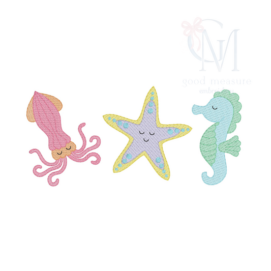 Girly Sea Creatures Trio Embroidery Design