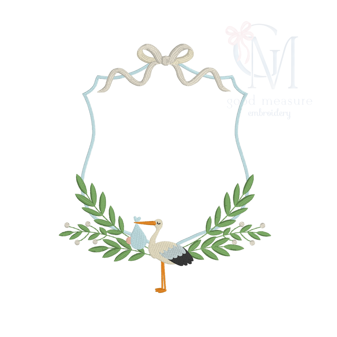 Stork Floral Crest Embroidery Design