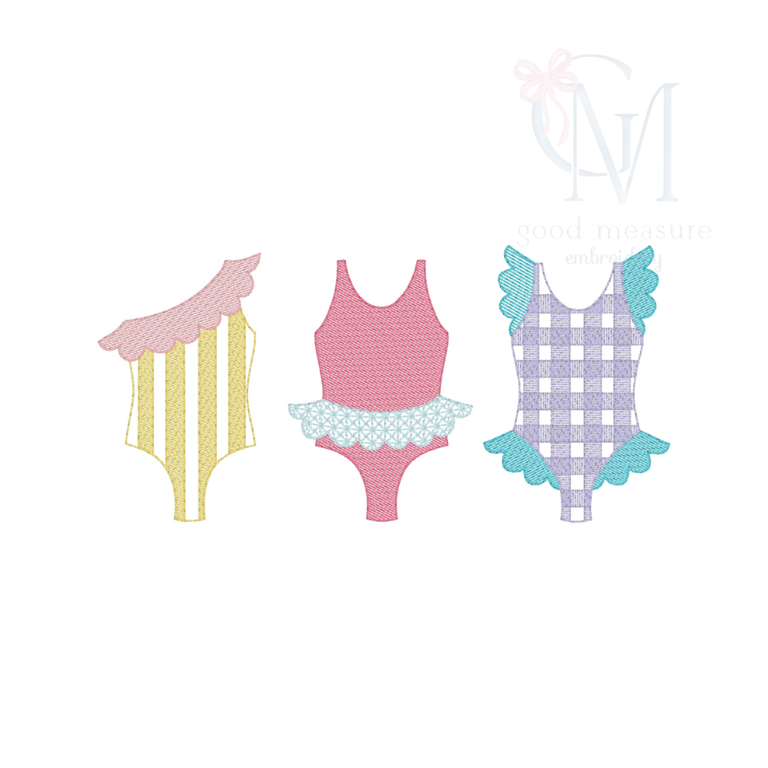 Summer Swimsuits Gingham Embroidery Design