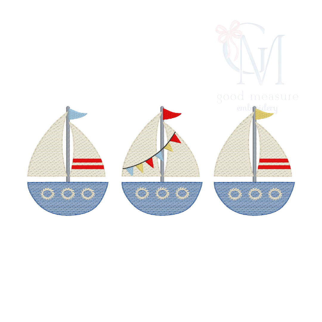 Sailboat Trio Embroidery Design