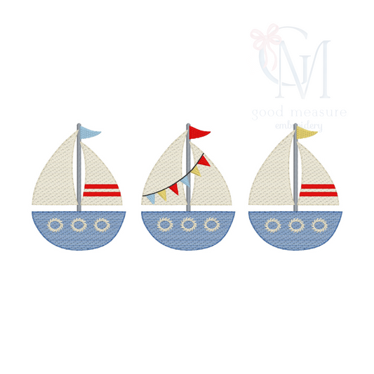 Sailboat Trio Embroidery Design