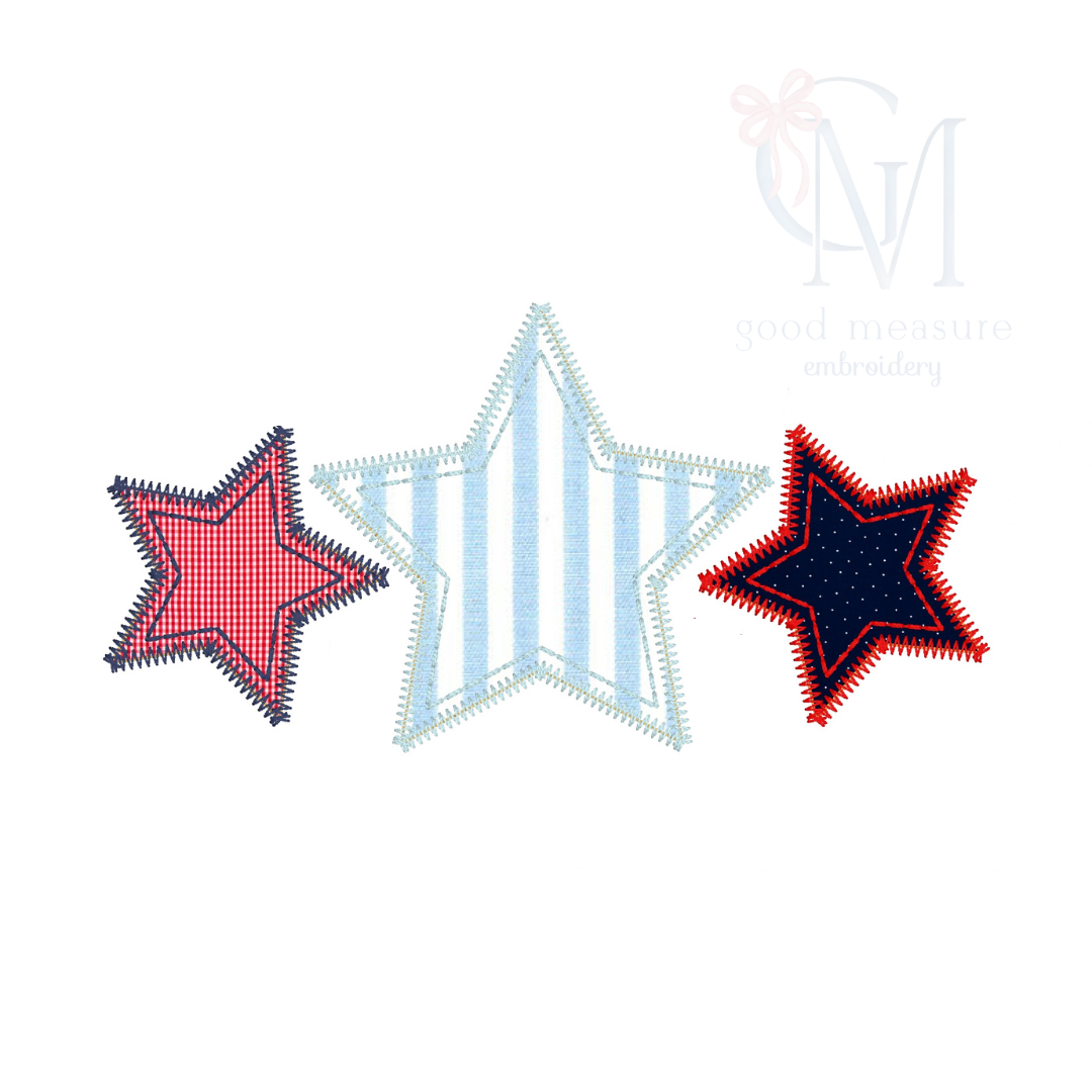 Patriotic Star Fourth of July Trio Zig Zag Applique Design