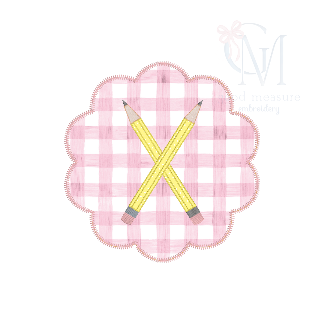 Scallop Crossed Pencil Patch Applique Design