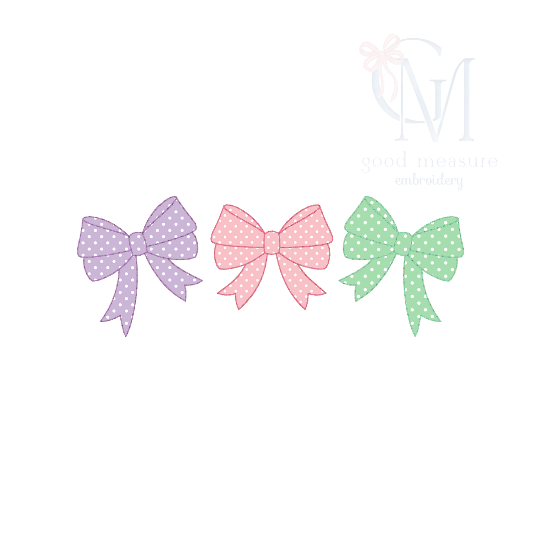 Bow Trio Bean Stitch Applique Design