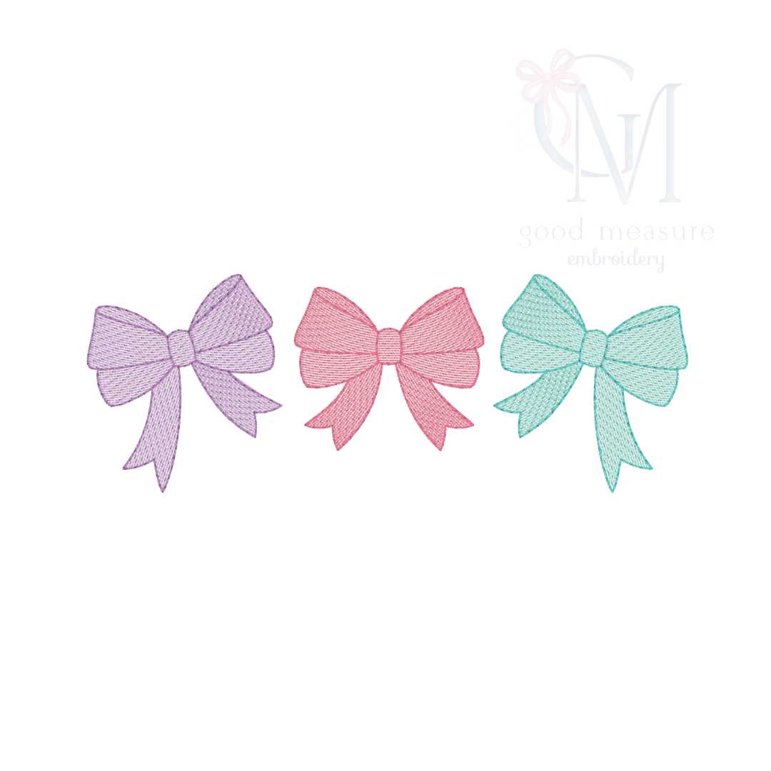 Bow Trio Sketch Embroidery Design