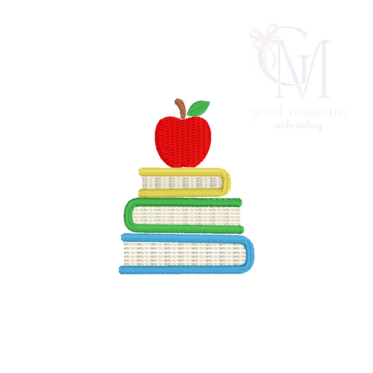 Mini Fill Apple & Book Stack Embroidery Design