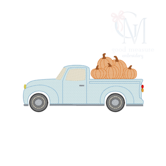 Pickup Truck with Pumpkins Embroidery Design