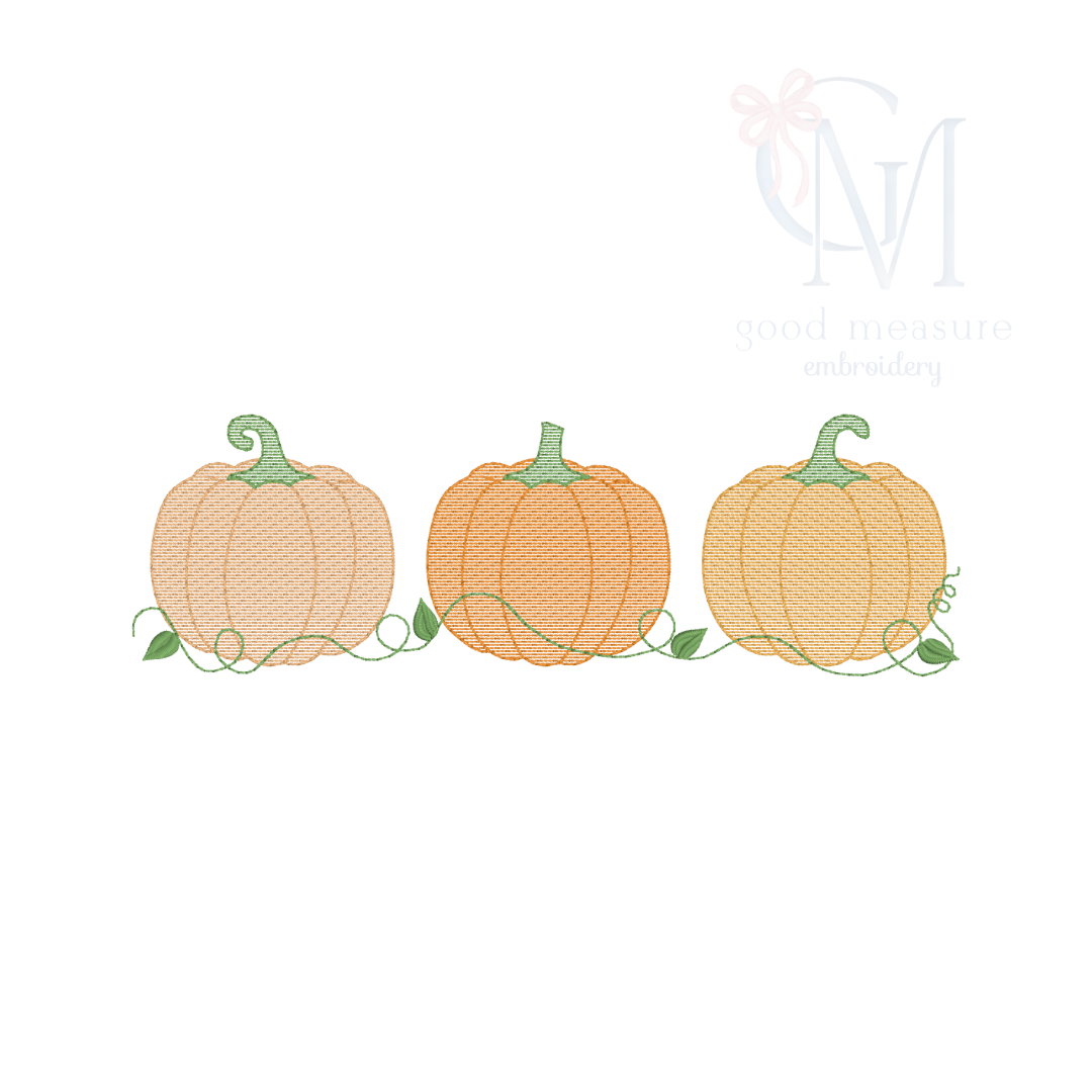 Pumpkins on Vine Trio Embroidery Design