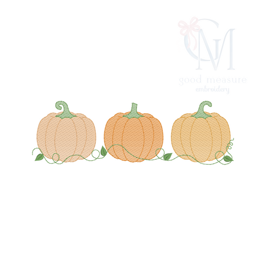 Pumpkins on Vine Trio Embroidery Design