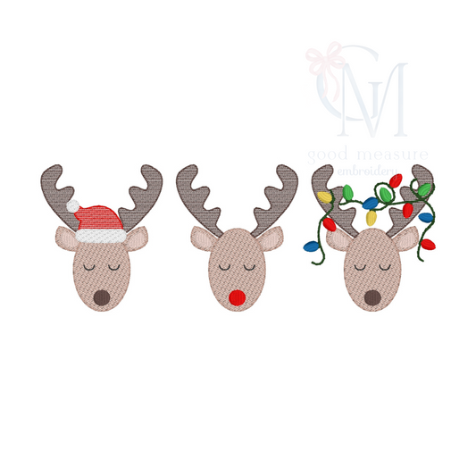 Reindeer Sketch Trio Embroidery Design