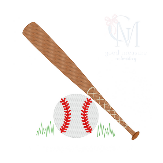 Baseball and Bat Sketch Embroidery Design