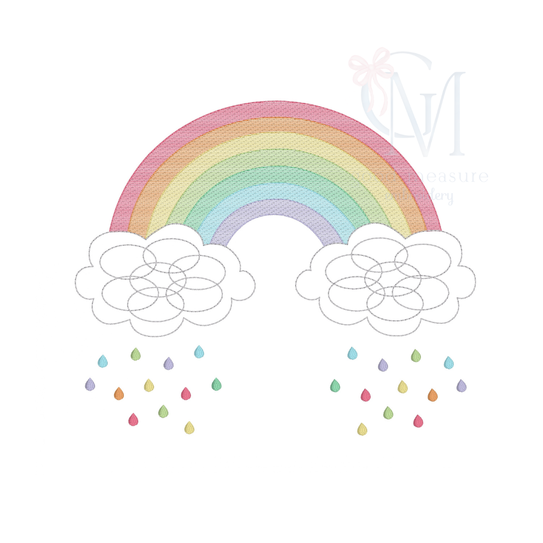 Rainbow and Clouds Sketch Embroidery Design