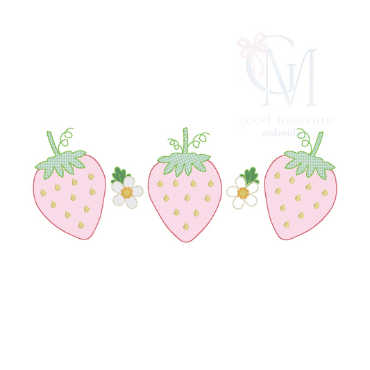 Strawberry Trio Bean Stitch Applique Design