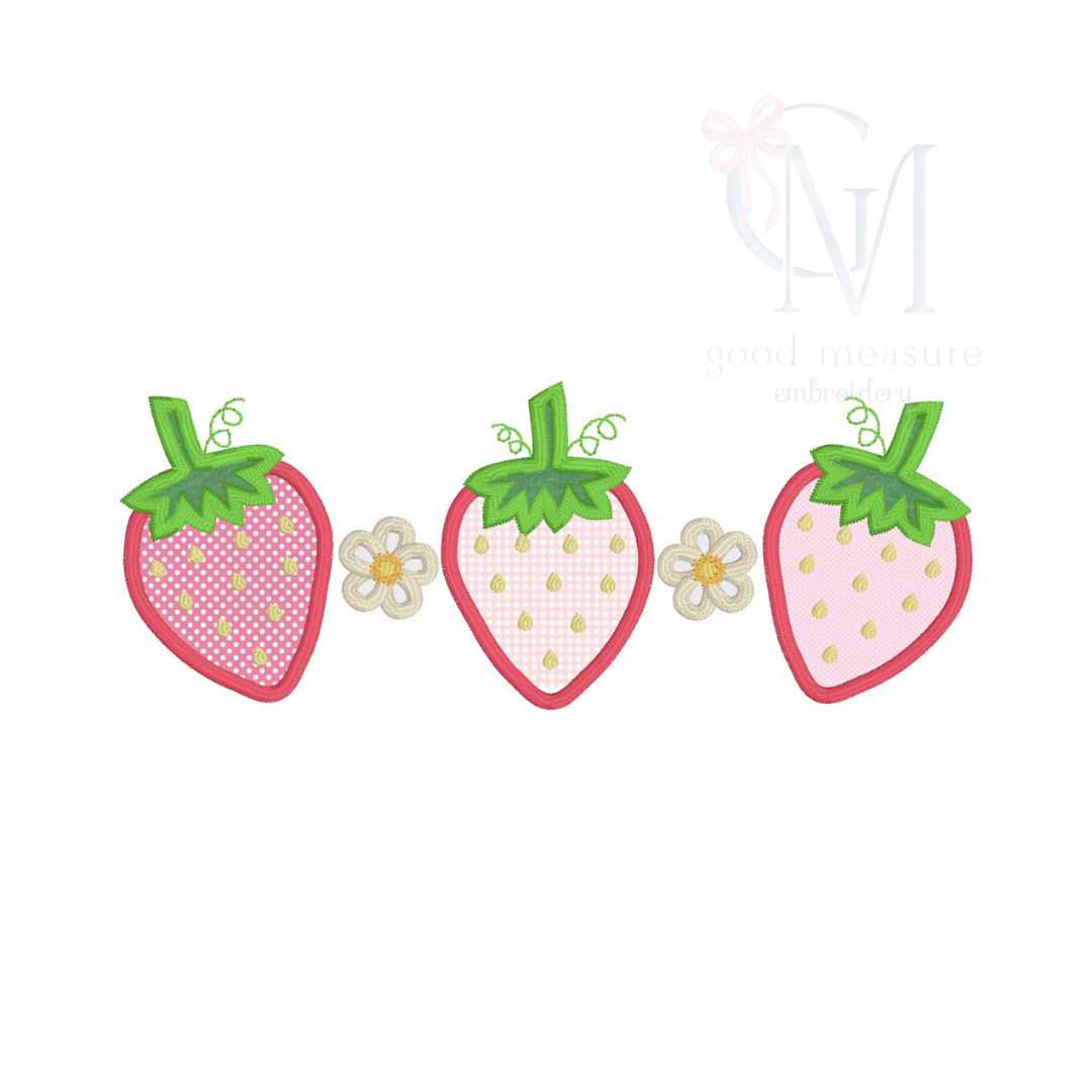 Strawberry Trio Satin Stitch Applique Design