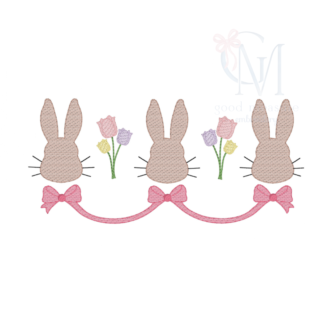 Dapper Easter Bunnies Trio Girl Embroidery Design